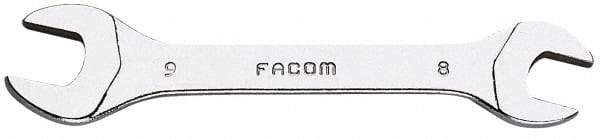 Facom - 8mm x 9mm Stubby Open End Wrench - 3-1/2" OAL, Double End, Satin Finish, 15° Head Angle - Caliber Tooling