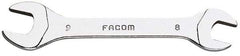 Facom - 8mm x 9mm Stubby Open End Wrench - 3-1/2" OAL, Double End, Satin Finish, 15° Head Angle - Caliber Tooling