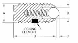 TE-CO - 5-40, 0.062" Ball Diam, 1/4" Body Length, 0.02" Max Ball Reach, Threaded Ball Plunger - Caliber Tooling