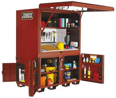 Jobox - 63" Wide x 43-1/2" Deep x 80" High Job Site Field Station - 4 Door, Steel, Brown - Caliber Tooling