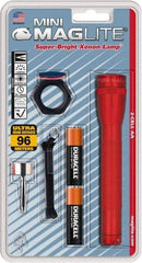 Mag-Lite - Krypton Bulb, 14 Lumens, Mini Flashlight - Red Aluminum Body, 2 AA Alkaline Batteries Included - Caliber Tooling