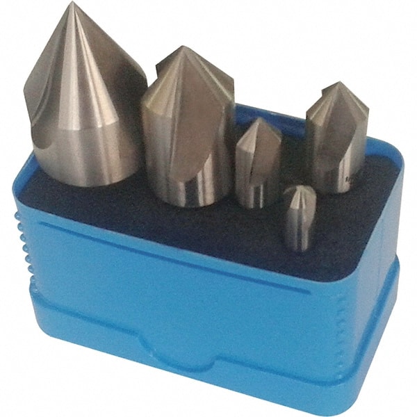 Interstate - 5 Piece, 1/4 to 1" Head Diam, 60° Included Angle, Single End Countersink Set - Caliber Tooling