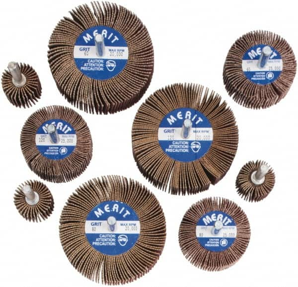 Merit Abrasives - 9 Piece Flap Wheel Kit - 60, 80 & 120 Grit, Medium & Fine Grade, Contains Wheels Mounted on 1/4" Shank - Caliber Tooling