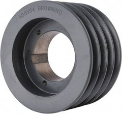 Browning - 4 Groove, 5/8 to 2-1/4 Bore Diam, 5.68" Outside Diam, QD Bushed V Belt Sheave - 5.5 5V Diam Belt Pitch - Caliber Tooling