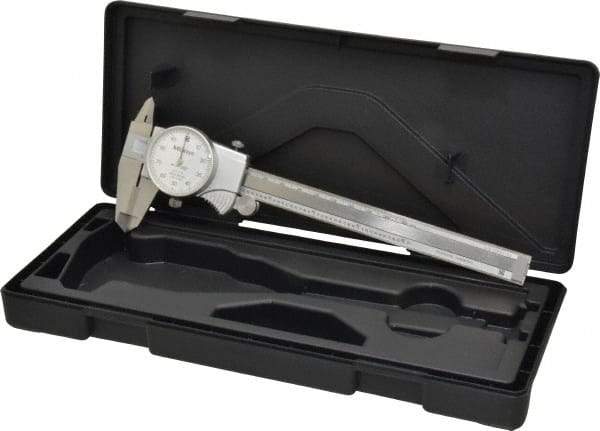 Mitutoyo - 0mm to 6" Range, 0.001" Graduation, 0.1" per Revolution, Dial Caliper - White Face, 1-9/16" Jaw Length, Accurate to 0.0010" - Caliber Tooling