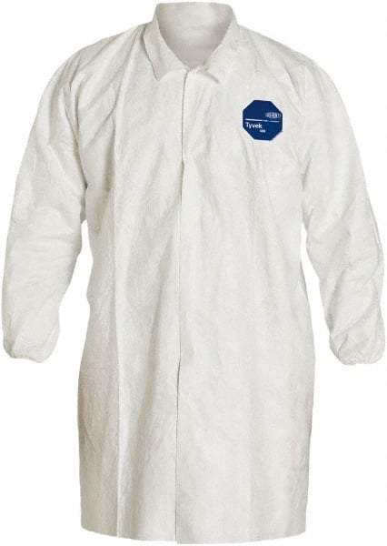 Dupont - Size XL White Disposable Chemical Resistant Lab Coat - Tyvek, Snap Front, Elastic Cuff - Caliber Tooling