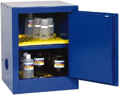 Eagle - 1 Door, 1 Shelf, Blue Steel Bench Top Safety Cabinet for Corrosive Chemicals - 23" High x 17-1/2" Wide x 18" Deep, Self Closing Door, 3 Point Key Lock, 4 Gal Capacity - Caliber Tooling