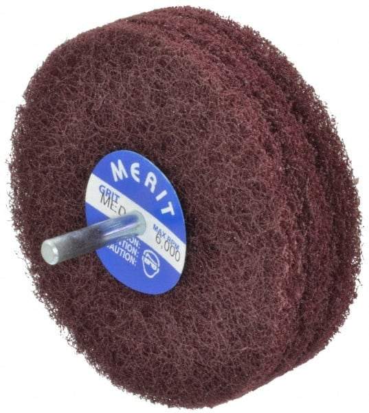 Merit Abrasives - 4" Diam, Medium Mounted Scrubber Buffing Wheel - 3 Ply, Medium Grade, 1/4" Shank Diam, 6,000 RPM - Caliber Tooling