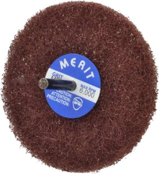 Merit Abrasives - 4" Diam, Medium Mounted Scrubber Buffing Wheel - 1 Ply, Medium Grade, 1/4" Shank Diam, 6,000 RPM - Caliber Tooling