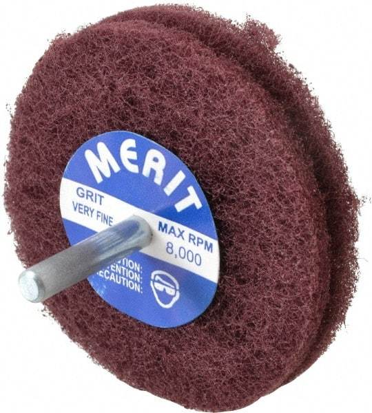 Merit Abrasives - 3" Diam, Medium Mounted Scrubber Buffing Wheel - 2 Ply, Very Fine Grade, 1/4" Shank Diam, 8,000 RPM - Caliber Tooling