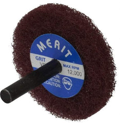 Merit Abrasives - 2" Diam, Medium Mounted Scrubber Buffing Wheel - 1 Ply, Very Fine Grade, 1/4" Shank Diam, 12,000 RPM - Caliber Tooling