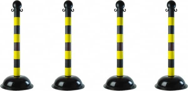 PRO-SAFE - 41" High, 2" Pole Diam, Warning Post - 16" Base Diam, Black & Yellow Plastic Post - Caliber Tooling