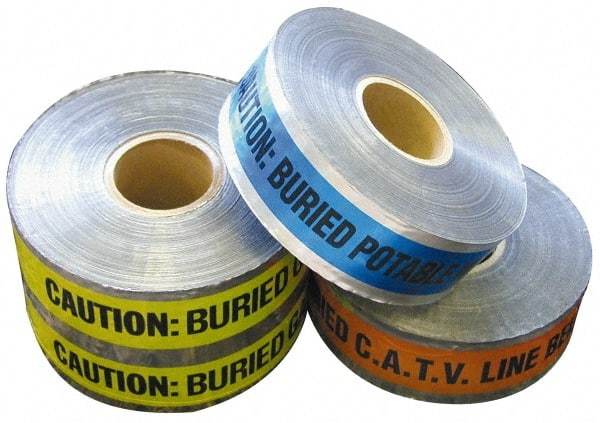 NMC - Caution: Buried Reclaimed Water Line Below, Detectable Underground Tape - 1,000 Ft. Long x 6 Inch Wide Roll, Polyethylene on Aluminum, 5 mil Thick, Purple - Caliber Tooling