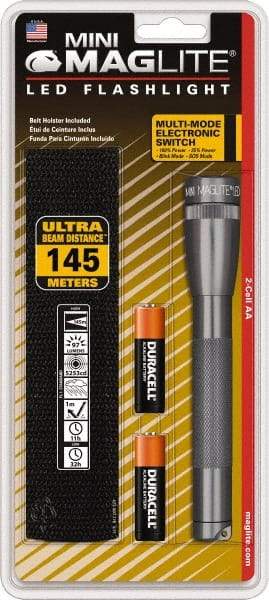 Mag-Lite - White LED Bulb, 97 Lumens, Mini Flashlight - Gray Aluminum Body, 2 AA Alkaline Batteries Included - Caliber Tooling