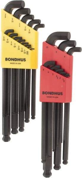 Bondhus - 22 Piece L-Key Ball End Hex Key Set - Hex Range 0.05 to 3/8", Protanium Up to reg/ Over Steel - Caliber Tooling