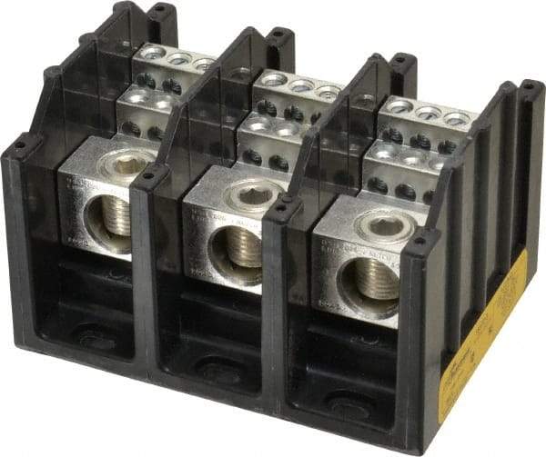 Cooper Bussmann - 3 Poles, 310 Amp, 350 kcmil-6 AWG (Cu/Al) Primary, 4-12 AWG (Al), 4-14 AWG (Cu) Secondary, Thermoplastic Power Distribution Block - 600 VAC/VDC, 1 Primary Connection, 5.2 Inch Long x 3.32 Inch Deep x 4 Inch High - Caliber Tooling