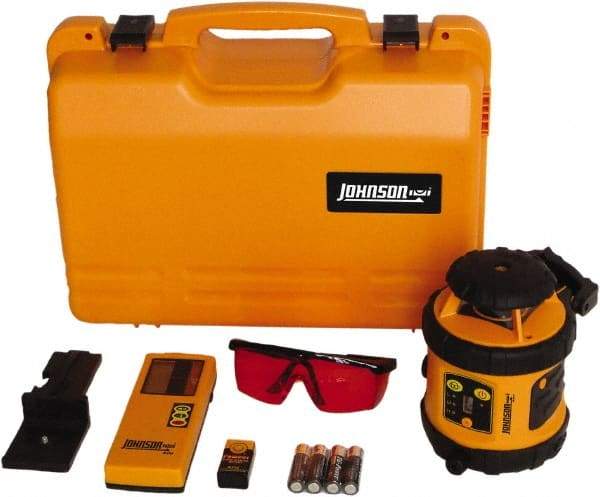 Johnson Level & Tool - 800' (Exterior) Measuring Range, 1/8" at 50' Accuracy, Self-Leveling Rotary Laser - ±3° Self Leveling Range, 200, 400 & 600 RPM, 2 Beams, AA Battery Included - Caliber Tooling