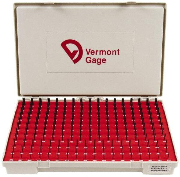 Vermont Gage - 190 Piece, 0.061-0.25 Inch Diameter Plug and Pin Gage Set - Plus 0.0002 Inch Tolerance, Class ZZ - Caliber Tooling