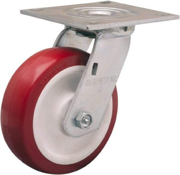 Hamilton - 6" Diam x 2" Wide x 7-1/2" OAH Top Plate Mount Swivel Caster - Polyurethane Mold on Polypropylene, 900 Lb Capacity, Straight Roller Bearing, 5 x 5-1/2" Plate - Caliber Tooling