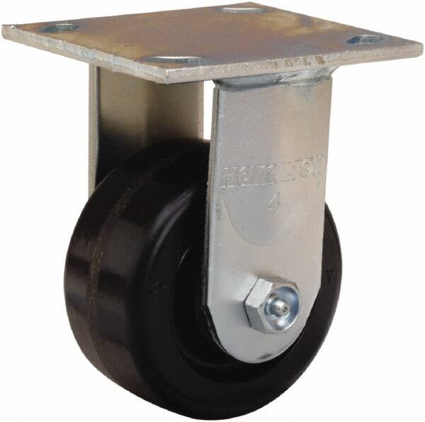 Hamilton - 4" Diam x 2" Wide x 5-5/8" OAH Top Plate Mount Rigid Caster - Phenolic, 800 Lb Capacity, Straight Roller Bearing, 4 x 4-1/2" Plate - Caliber Tooling