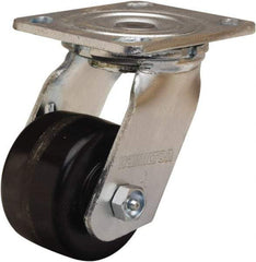 Hamilton - 3-1/4" Diam x 2" Wide x 5-1/4" OAH Top Plate Mount Swivel Caster - Phenolic, 700 Lb Capacity, Straight Roller Bearing, 4 x 4-1/2" Plate - Caliber Tooling