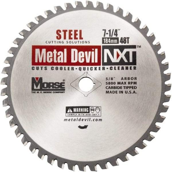 M.K. MORSE - 7-1/4" Diam, 5/8" Arbor Hole Diam, 48 Tooth Wet & Dry Cut Saw Blade - Steel, Diamond Arbor - Caliber Tooling