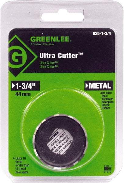 Greenlee - 1-3/4" Diam, 1/2" Cutting Depth, Hole Saw - High Speed Steel Saw, Toothed Edge - Caliber Tooling