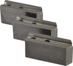 H & R Manufacturing - 1.5mm x 60° Serrated Attachment, Square Soft Lathe Chuck Jaw - 3 Jaws, Steel, 0.969" Btw Mount Hole Ctrs, 3-1/8" Long x 1" Wide x 1-1/2" High, 0.433" Groove, 8mm Fastener - Caliber Tooling