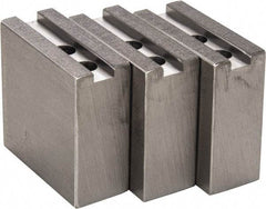 H & R Manufacturing - 1.5mm x 60° Serrated Attachment, Square Soft Lathe Chuck Jaw - 3 Jaws, Steel, 1" Btw Mount Hole Ctrs, 3-1/2" Long x 1-1/2" Wide x 3-1/2" High, 0.551" Groove, 12mm Fastener - Caliber Tooling