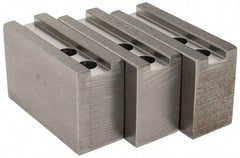 H & R Manufacturing - 1.5mm x 60° Serrated Attachment, Square Soft Lathe Chuck Jaw - 3 Jaws, Steel, 0.984" Btw Mount Hole Ctrs, 4" Long x 1-1/2" Wide x 2-1/2" High, 0.63" Groove, 12mm Fastener - Caliber Tooling