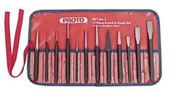 Proto - 12 Piece Punch & Chisel Set - 13/64 to 1/2" Chisel, 3/8 to 3/16" Punch, Round Shank - Caliber Tooling