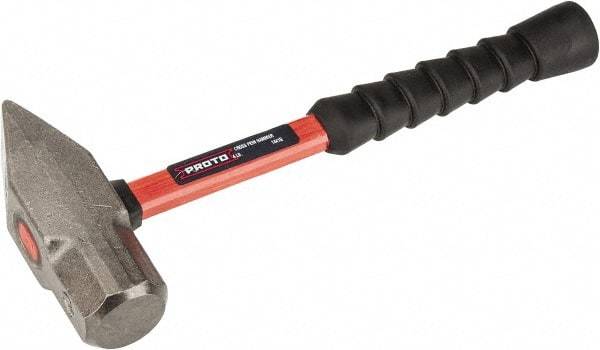 Proto - 4 Lb Head Cross Pein Hammer - 14" Fiberglass Handle, 1-15/16" Face Diam, 13-29/32" OAL - Caliber Tooling