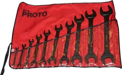 Proto - 10 Piece, 5/16" x 3/8" to 1-1/2" x 1-5/8", Open End Wrench Set - Inch Measurement Standard, Black Oxide Finish, Comes in Nylon Roll - Caliber Tooling