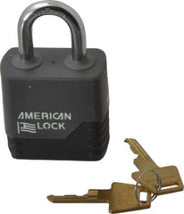 American Lock - 1-1/8" Shackle Clearance, Keyed Different Padlock with Weather Cover - 5/16" Shackle Diam, Aluminum - Caliber Tooling