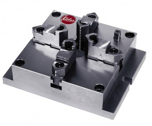 Atlas Workholding - 8" Chuck Diam, 0.2 to 6.38" External Chucking Diam, Low Profile Machining Chuck - 6.85" Bolt Hole Spacing, 2.17" Through Hole, 2.44 to 6.34" Internal Chucking Diam, 9.84" Base Len x 7.87" Base Width x 2.56" Base Height - Caliber Tooling