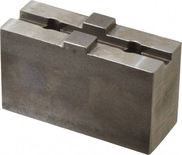 Atlas Workholding - Tongue & Groove Attachment, Square Soft Lathe Chuck Jaw - Steel, 1-3/4" Btw Mount Hole Ctrs, 3-5/16" Long x 1-1/4" Wide x 1.87" High, 0.31" Groove - Caliber Tooling