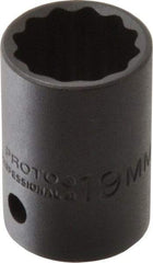 Proto - 1/2" Drive 19mm Standard Impact Socket - 12 Points, 1-1/2" OAL - Caliber Tooling