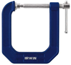 Irwin - Regular-Duty 2" Max Opening, 3-1/2" Throat Depth, Cast Iron Standard C-Clamp - 600 Lb Capacity, 0" Min Opening, Deep Throat - Caliber Tooling