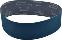 Norton - 4" Wide x 36" OAL, 80 Grit, Zirconia Alumina Abrasive Belt - Zirconia Alumina, Medium, Coated, Y Weighted Cloth Backing, Dry, Series R821 - Caliber Tooling