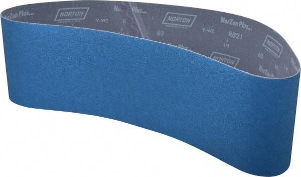 Norton - 6" Wide x 48" OAL, 60 Grit, Zirconia Alumina Abrasive Belt - Zirconia Alumina, Medium, Coated, Y Weighted Cloth Backing, Dry, Series R821 - Caliber Tooling