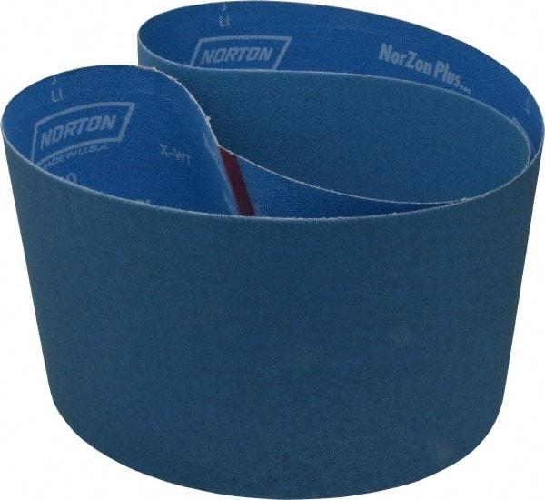 Norton - 6" Wide x 48" OAL, 120 Grit, Zirconia Alumina Abrasive Belt - Zirconia Alumina, Fine, Coated, X Weighted Cloth Backing, Series R823 - Caliber Tooling