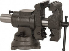 Palmgren - 5-1/8" Jaw Width x 4, 4-1/2" (V-Jaw) Jaw Opening Capacity, 3-1/2" Throat Depth, Bench & Pipe Combination Vise - 1/4 to 3-1/2" Pipe Capacity, Swivel Base, Bolt Down Attachment, Cast Iron (Body), Steel (Jaw Plate) - Caliber Tooling