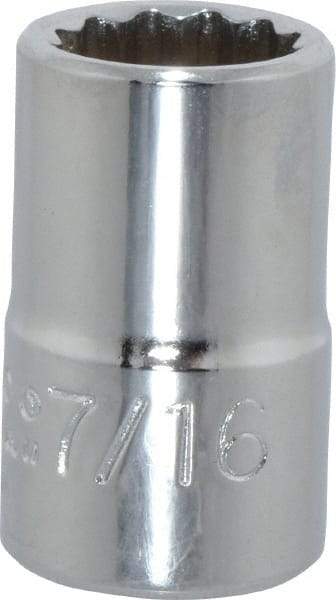 Proto - 7/16", 3/8" Drive, Standard Hand Socket - 12 Points, 1-3/32" OAL, Chrome Finish - Caliber Tooling