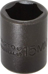 Proto - 3/8" Drive 15mm Standard Impact Socket - 6 Points, 1-3/32" OAL - Caliber Tooling