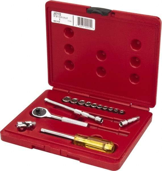 Proto - 15 Piece 1/4" Drive Socket Set - 6 Points, 3/16" to 9/16" Range, Inch Measurement Standard - Caliber Tooling