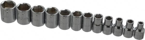 Proto - 12 Piece 1/4" Drive Socket Set - 6 Points, 4mm to 14mm Range, Metric Measurement Standard - Caliber Tooling