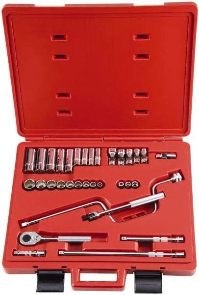 Proto - 33 Piece 3/8" Drive Socket Set - 6, 8, 12 Points, 1/4" to 7/8" Range, Inch Measurement Standard - Caliber Tooling