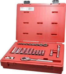 Proto - 22 Piece 3/8" Drive Socket Set - 6 Points, 3/8" to 7/8" Range, Inch Measurement Standard - Caliber Tooling