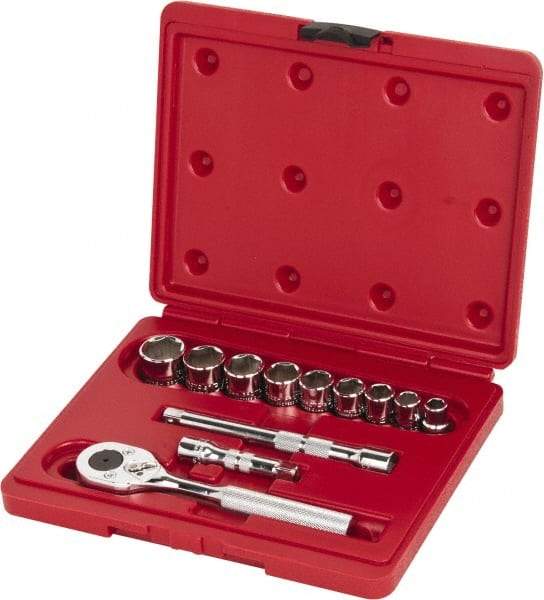 Proto - 12 Piece 3/8" Drive Socket Set - 6 Points, 3/8" to 7/8" Range, Inch Measurement Standard - Caliber Tooling