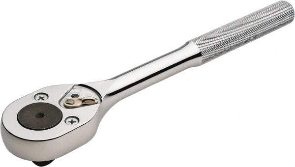 Proto - 1/2" Drive Pear Head Ratchet - Chrome Finish, 10" OAL, 24 Gear Teeth, Standard Knurled Handle, Standard Head - Caliber Tooling